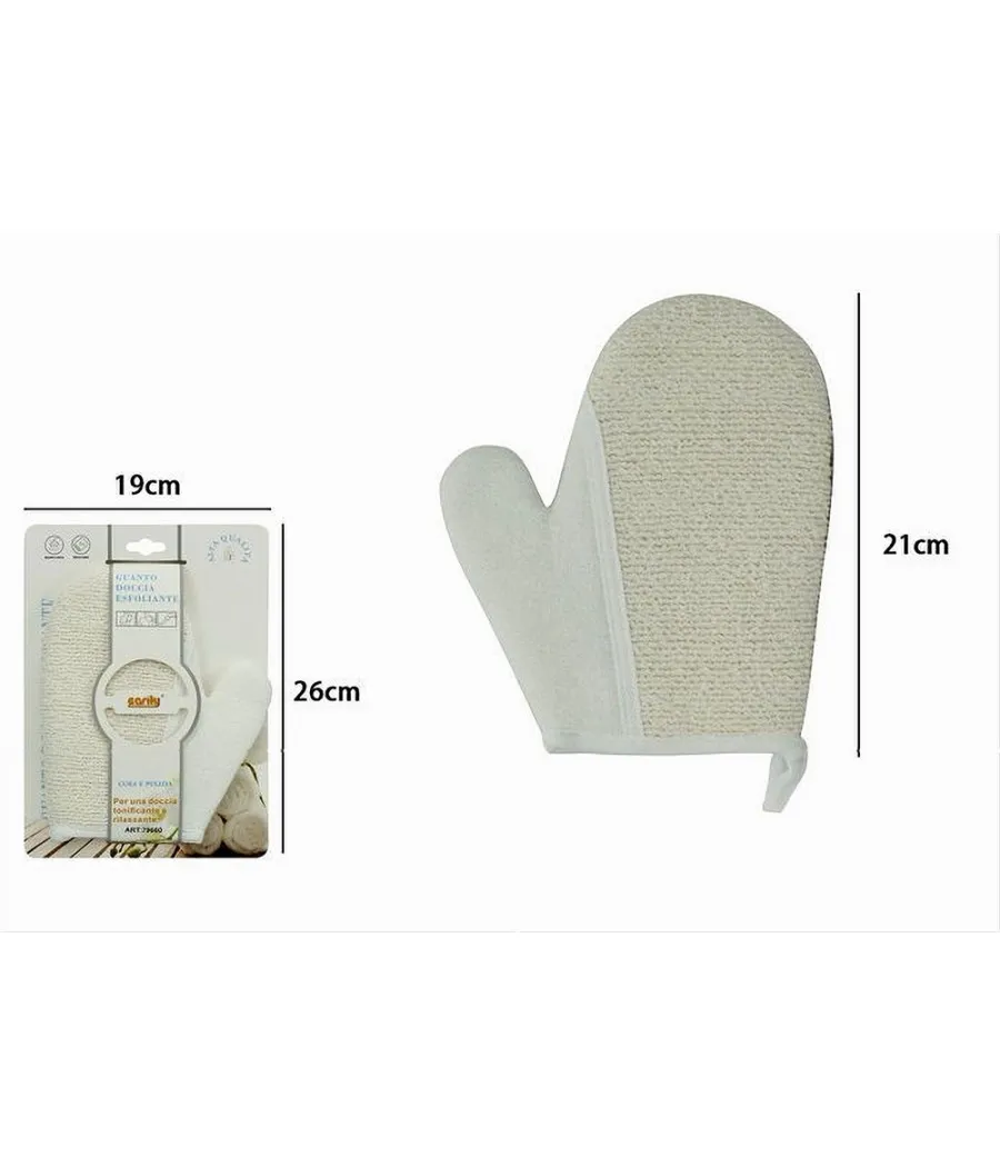 GUANTS SHOW BAGNO ESFOLIANTE CURA PULIZIA DELLA PELLE CORPO 21 CM BIANCO 79660